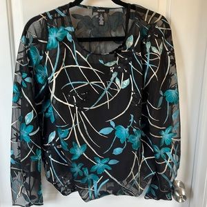 Alfani small blouse beautiful teal blue and black